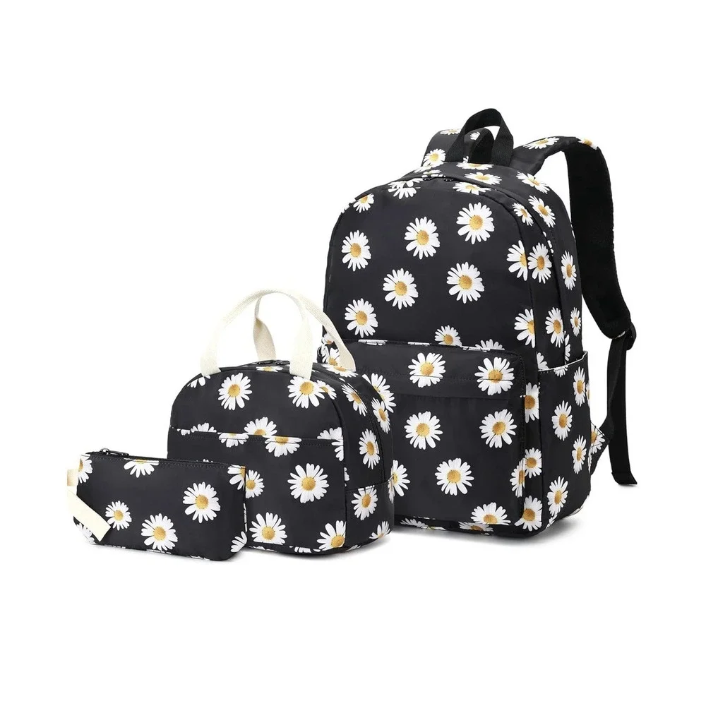 3in1 School Backpack for Girls, Daisy, Kids‎ Book-bag w/ Lunch Box & Pencil Bag